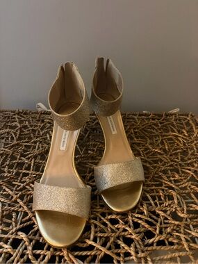 Diane Von Furstenberg Gold Glitter Ankle-Strap Heels